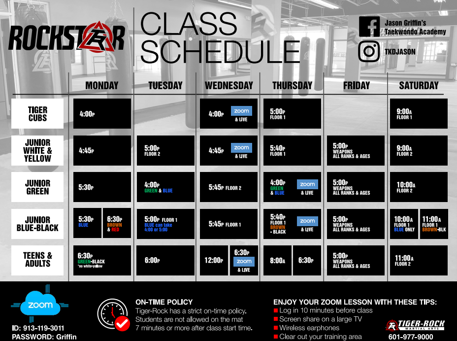 Class Schedule - Tiger Rock Martial Arts - Taekwondo Ridgeland, Madison